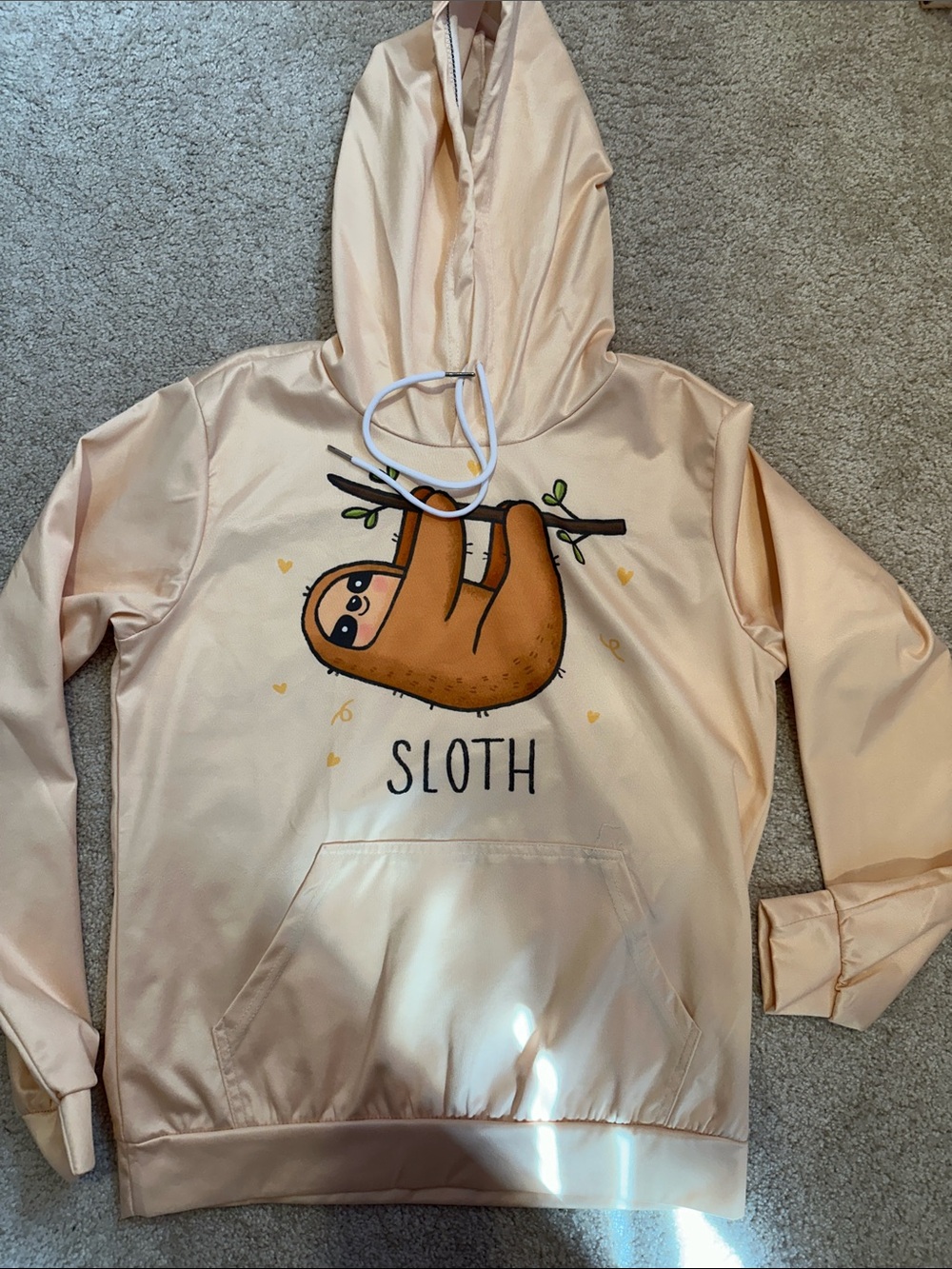 Peach Colored Sloth Hooded Top for Kids (sz L)